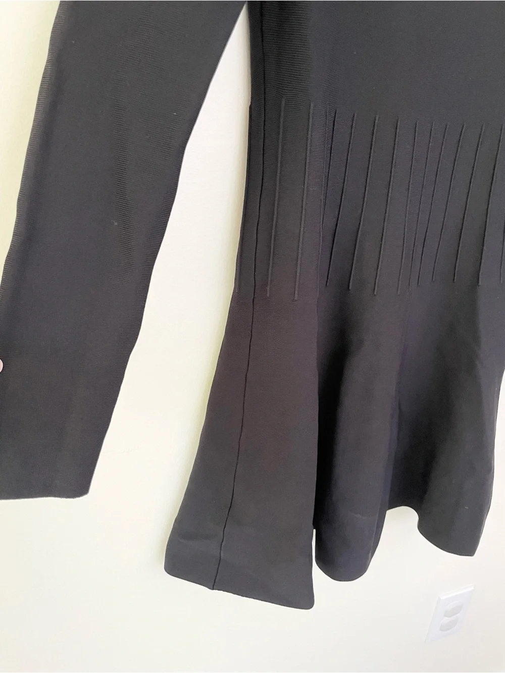STAUD Deora Ribbed-Knit Mini Dress in Black L Large Long Sleeve Fit & Flare $325 - Picture 7 of 11